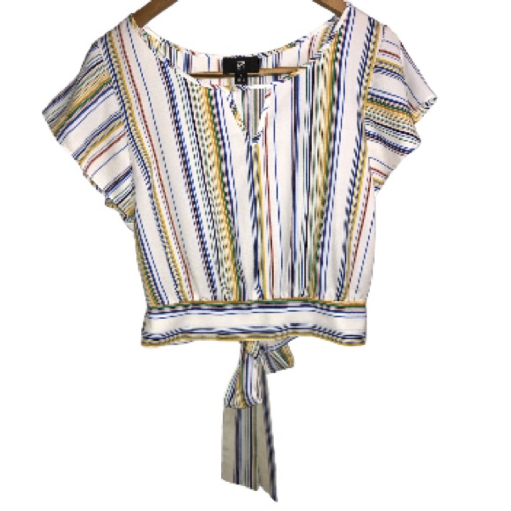IZ BYER Striped summer crop top with tie in back. Size S